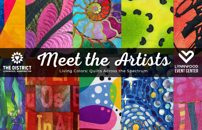 Quilt background with "Meet the Artists" text